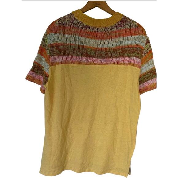 Free People Ibiza Swit Knit Short Sleeve Crochet Palm Tree Striped Tee Shirt Top - Picture 6 of 8